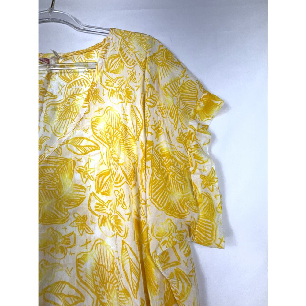 Anthropologie Lilka Nadiya kaftan dress Sz M bright yellow tropical floral print - Picture 3 of 11